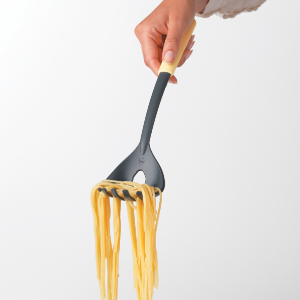 BRABANTIA Tasty Plus żółta 30,8 cm - łyżka do makaronu / spaghetti nylonowa z miarką