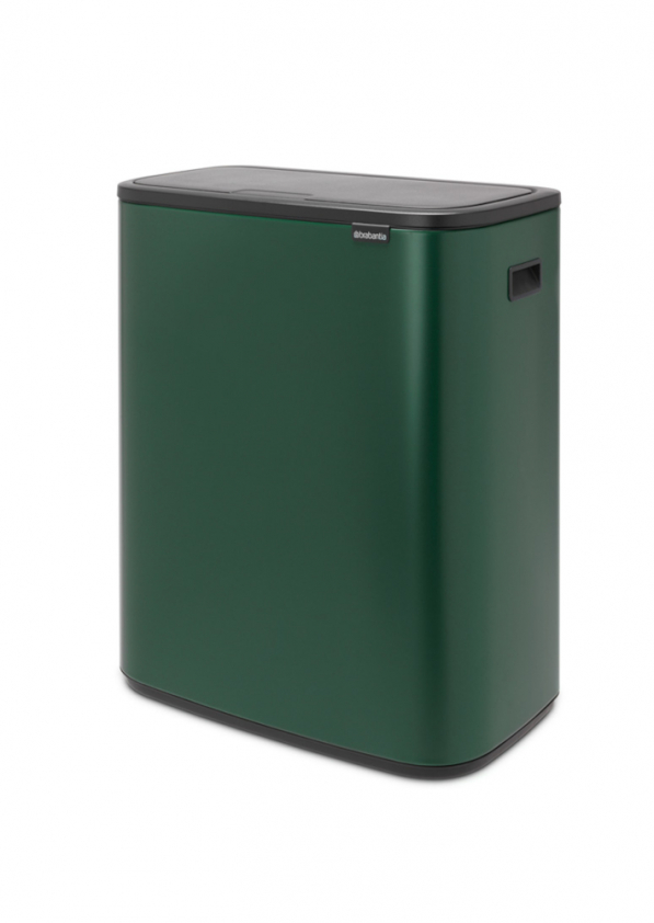 BRABANTIA Touch Bin Bo 2 x 30 l ciemnozielony - kosz do segregacji śmieci stalowy dwukomorowy