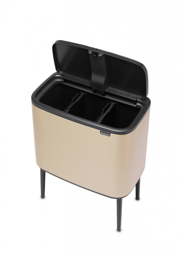 BRABANTIA Touch Bin Bo 3 x 11 l ciemnobeżowy - kosz do segregacji śmieci stalowy trzykomorowy