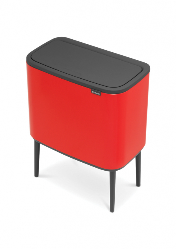 BRABANTIA Touch Bin Bo 3 x 11 l czerwony - kosz do segregacji śmieci stalowy trzykomorowy