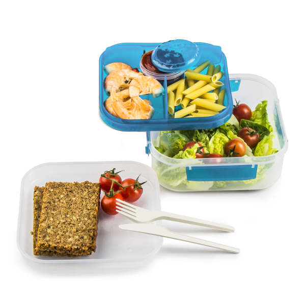 BRANQ Lido 1,6 l niebieski - lunch box / śniadaniówka trzykomorowa