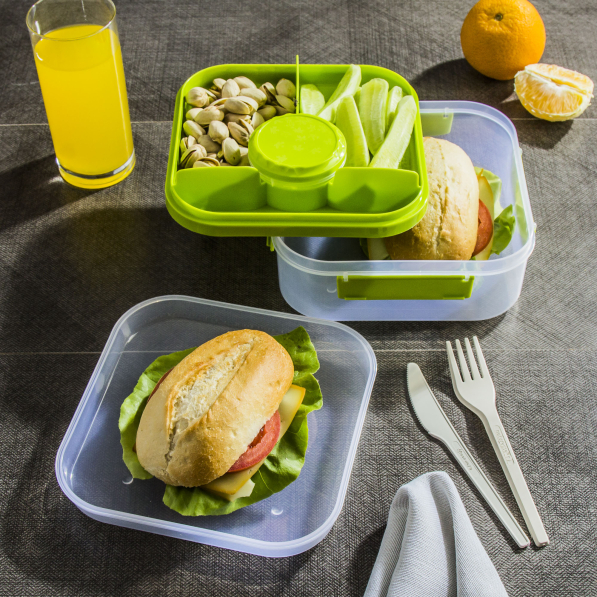 BRANQ Lido 1,6 l zielony - lunch box / śniadaniówka ze sztućcami trzykomorowa