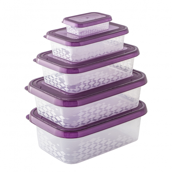 BRANQ Ori 5 szt. fioletowe - zestaw pojemników na żywność plastikowych