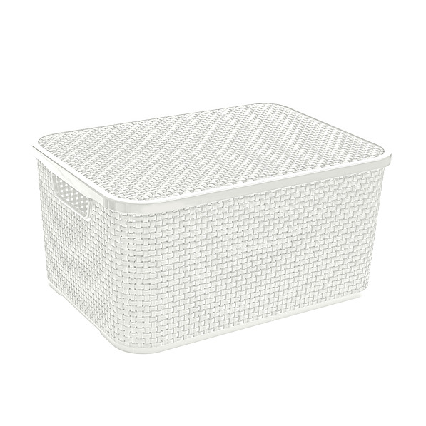BRANQ Rattan L 38 x 27,8 cm biały - koszyk do przechowywania plastikowy z pokrywką
