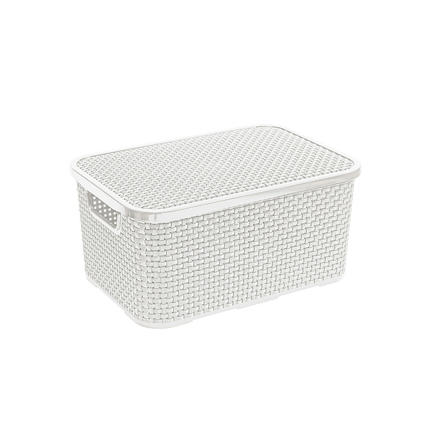 BRANQ Rattan M 28,8 x 19,7 cm biały - koszyk do przechowywania plastikowy z pokrywką