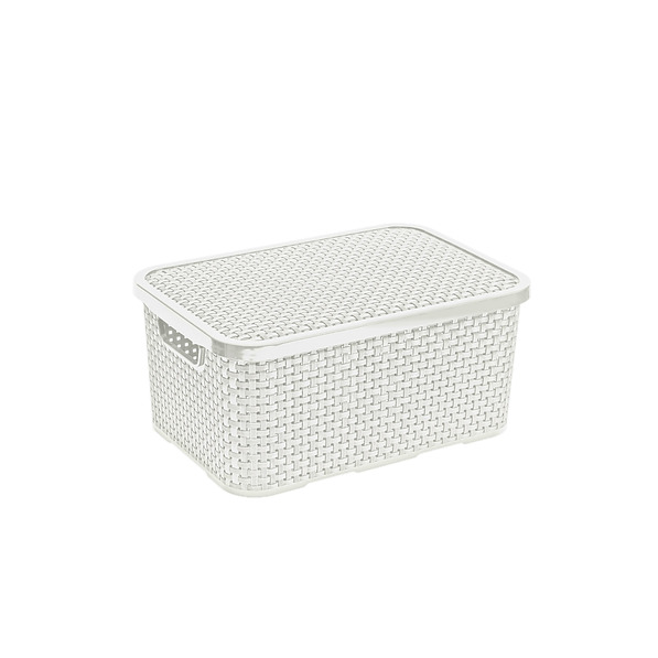 BRANQ Rattan S 28,5 x 19,5 cm biały - koszyk do przechowywania plastikowy z pokrywką
