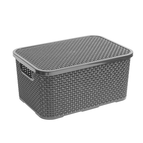 BRANQ Rattan S 28,8 x 19,7 cm grafitowy - koszyk do przechowywania plastikowy z pokrywką