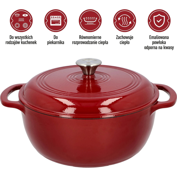 BROWIN Bordowy 5,8 l - garnek żeliwny emaliowany