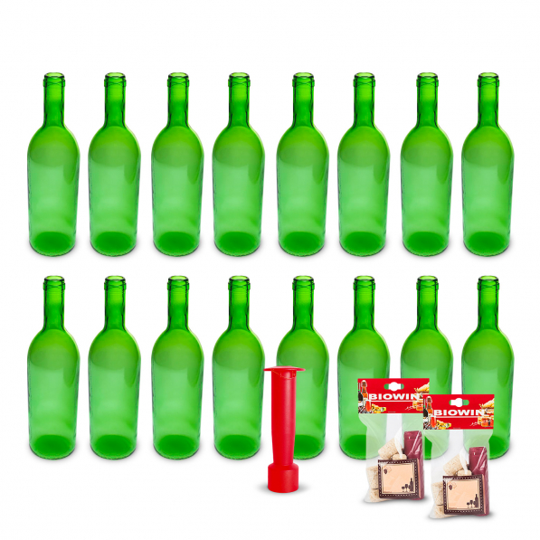 BROWIN Bottle Wine 0,75 l 16 szt. zielone - butelki szklane z korkami i korkownicą