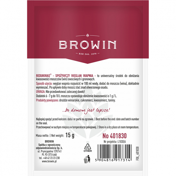BROWIN Redukwas 15 g - regulator kwasowości do wina
