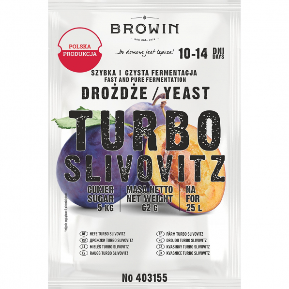 BROWIN Turbo Slivovitz 62 g - drożdże gorzelnicze suszone do śliwowicy