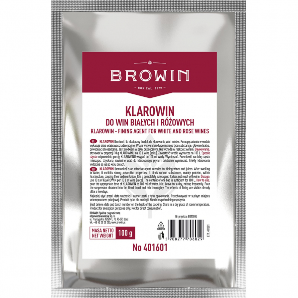 BROWIN Wine Klarowin 100 g - środek klarujący do win białych i różowych