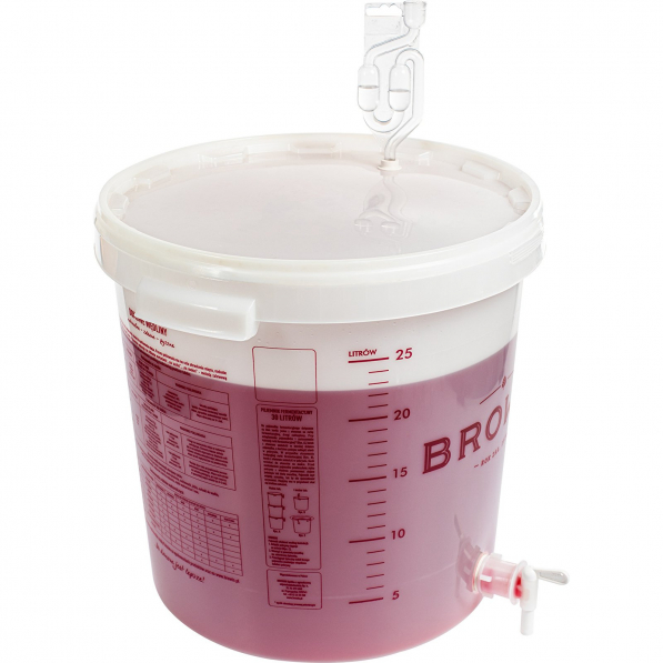 BROWIN Wine Overprint 30 l biały - pojemnik fermentacyjny z pokrywką i kranem