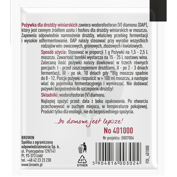 BROWIN Wine Yeast Nutrient 10 g - pożywka dla drożdży winiarskich