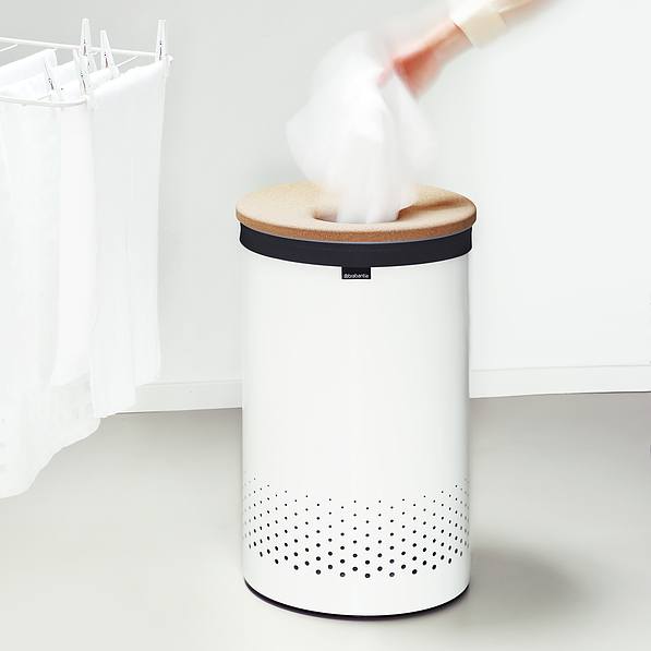 BRABANTIA Nature biały 60 l (104404) - brudownik / kosz na pranie i bieliznę ze stali nierdzewnej