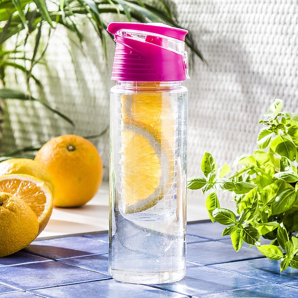 Butelka na wodę i napoje plastikowa z wkładem na owoce EXCELLENT HOUSEWARE FRUIT RÓŻOWA 650 ml