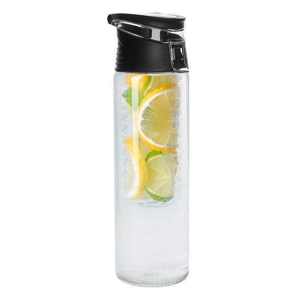 Butelka na wodę i napoje plastikowa z wkładem na owoce FRESH CZARNA 0,7 l