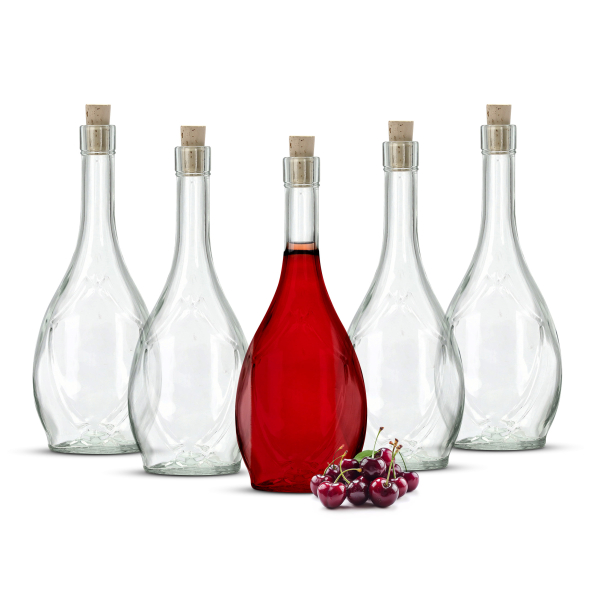 Butelki na nalewkę i sok łezka szklane z korkami 0,5 l 5 szt.