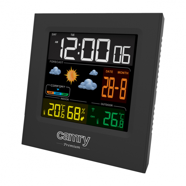 CAMRY CR 1166 12 x 11,5 cm czarna - stacja pogodowa elektroniczna plastikowa z czujnikiem zewnętrznym i wewnętrznym