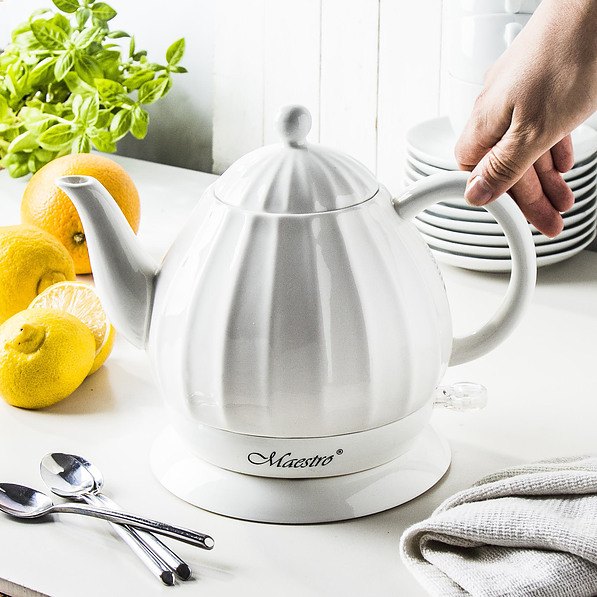 Czajnik elektryczny ryflowany bezprzewodowy ceramiczny MAESTRO MR-070 BIAŁY 1,2 l