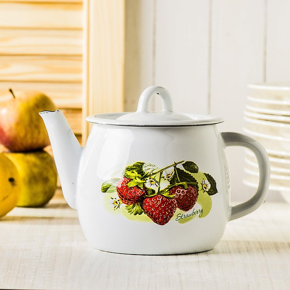 Czajnik emaliowany STRAWBERRY BIAŁY 1 l