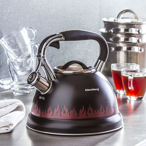 KLAUSBERG Whistling Kettle 2,7 l czarny - czajnik ze stali nierdzewnej z gwizdkiem 