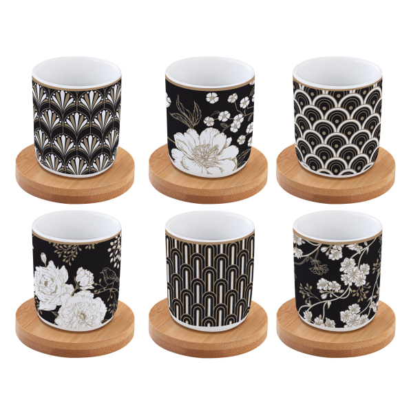 Czarki do kawy i herbaty porcelanowe ze spodkami EASY LIFE ART DECO AND FLOWERS 100 ml 6 szt.