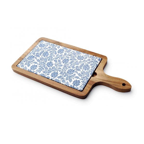 Deska do serwowania serów i przekąsek drewniana z talerzem MAROCCO KWIATY WĄSKA 21,5 x 13,5 cm