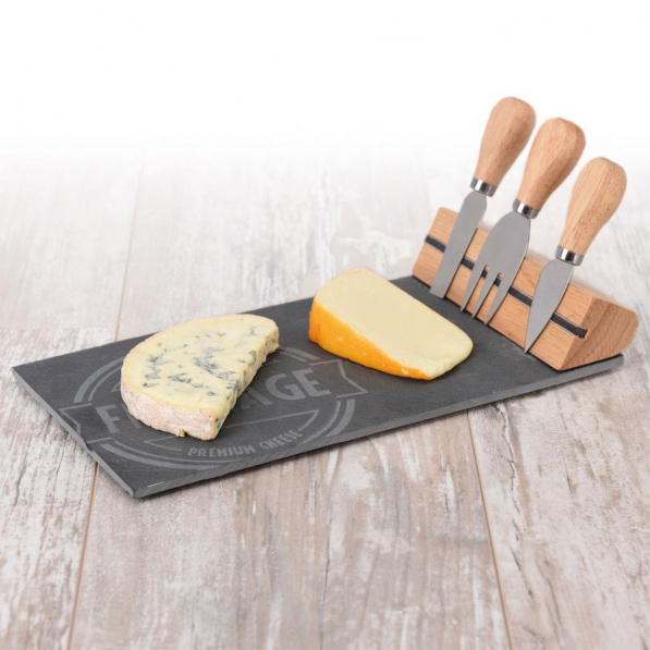 Deska do serwowania serów i przekąsek kamienna z nożami CHEESE BOARD 15,5 x 32 cm