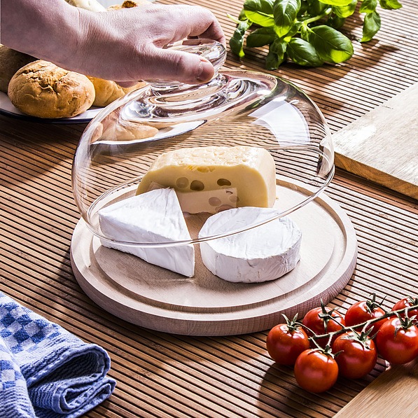 Deska do serwowania serów i przekąsek drewniana z kloszem EDWANEX CHEESE 25 cm