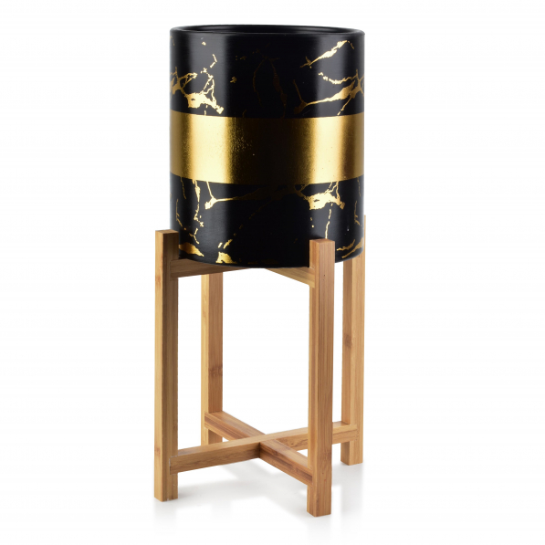 Doniczka / Osłonka na kwiaty ceramiczna na stojaku MONDEX AVA GOLD AND BLACK MARMUR 20 cm