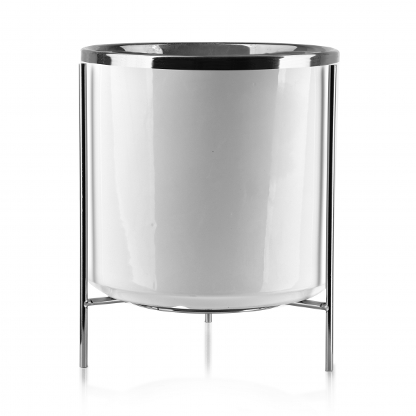 Doniczka / Osłonka na kwiaty ceramiczna na stojaku MONDEX NEVA SILVER WHITE 20 cm