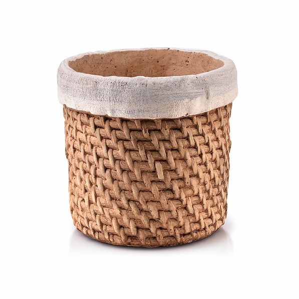 Doniczka / Osłonka na kwiaty ceramiczna ROSITA RATTAN JASNOBRĄZOWA 13 cm