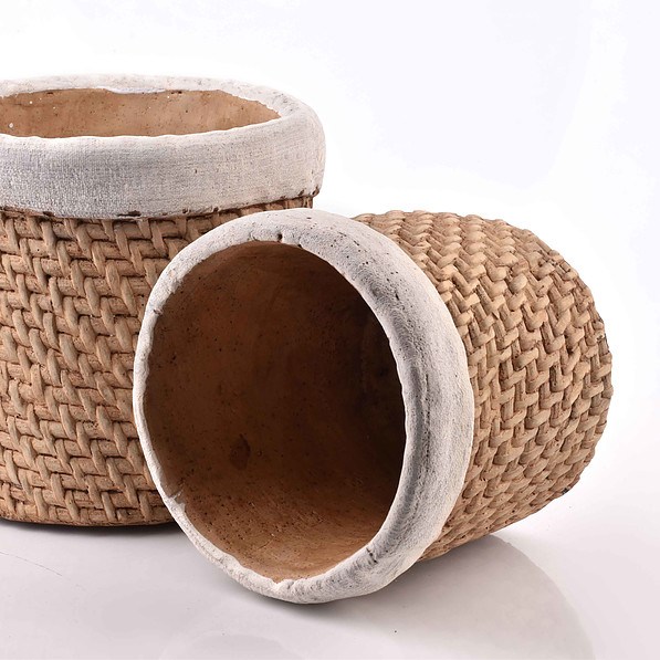 Doniczka / Osłonka na kwiaty ceramiczna ROSITA RATTAN JASNOBRĄZOWA 13 cm