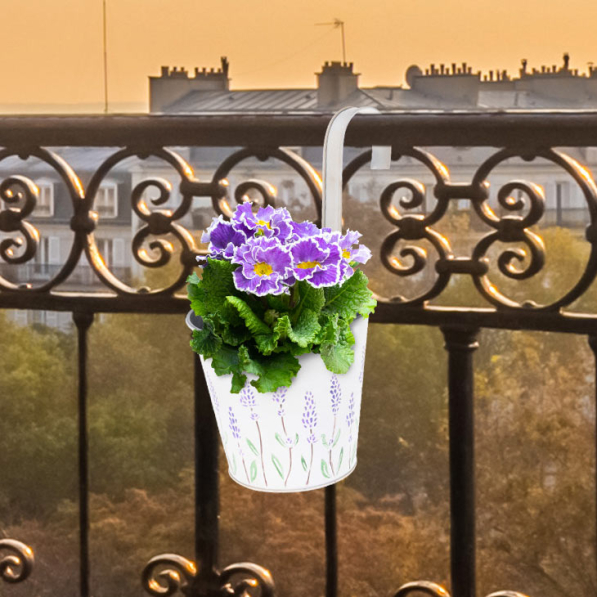 Doniczka / Osłonka na kwiaty na balustradę metalowa FLOWER LAWENDA 14 cm