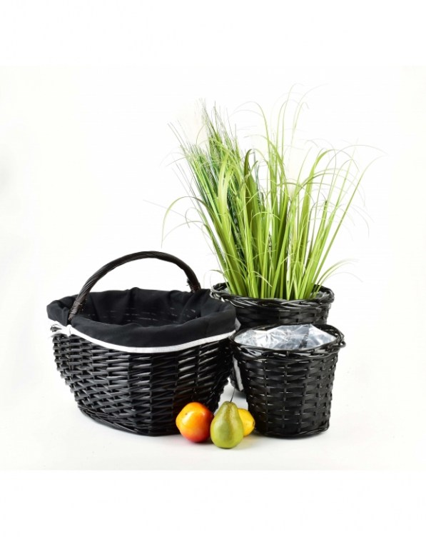 Doniczka / Osłonka na kwiaty wiklinowa MONDEX VANA CZARNA 26 cm