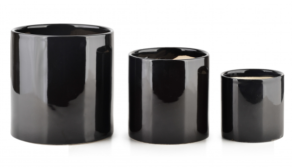 Doniczki / Osłonki na kwiaty ceramiczne MONDEX NEVA BLACK CZARNE 3 szt.