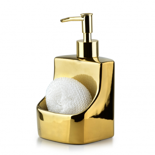 Dozownik do płynu do mycia naczyń ceramiczny z gąbką COOKINI ARMINA GOLD ZŁOTY 350 ml