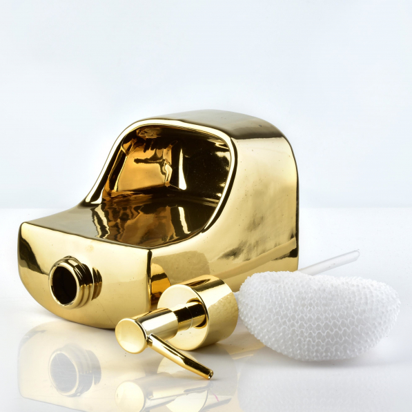 Dozownik do płynu do mycia naczyń ceramiczny z gąbką COOKINI ARMINA GOLD ZŁOTY 350 ml