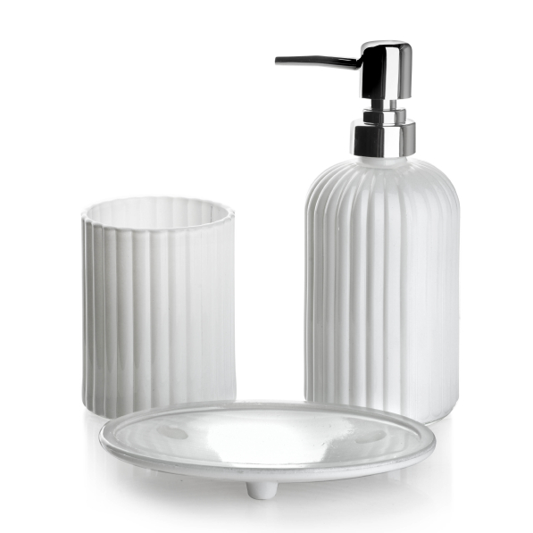 Dozownik do mydła w płynie z mydelniczką i kubkiem BATHLAB ARI 400 ml