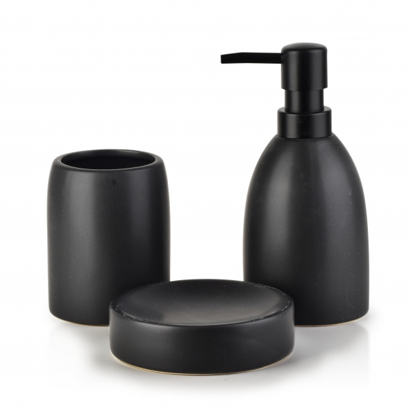 Dozownik do mydła w płynie z mydelniczką i kubkiem BATHLAB EDA BLACK 330 ml