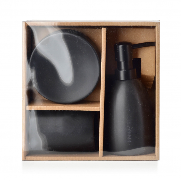 Dozownik do mydła w płynie z mydelniczką i kubkiem BATHLAB EDA BLACK 330 ml