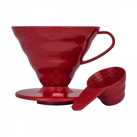 HARIO Dripper V60-02 czerwony - dripper do kawy plastikowy z miarką