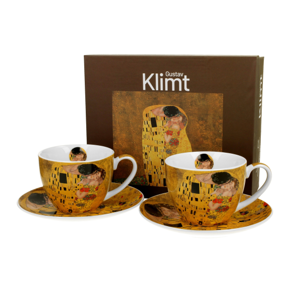 DUO Art Gallery by Gustav Klimt The Kiss 300 ml 2 szt. brązowe - filiżanki do kawy i herbaty porcelanowe ze spodkami