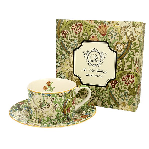 DUO Art Gallery By William Morris Golden Lilly 240 ml zielona - filiżanka do kawy i herbaty porcelanowa ze spodkiem