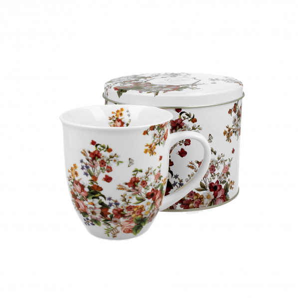 Kubek porcelanowy z puszką na herbatę DUO VINTAGE FLOWERS WHITE 400 ml