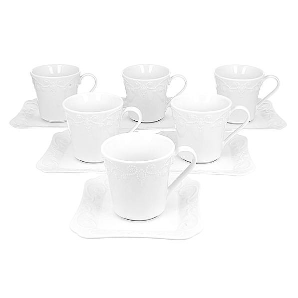 DUO Ing 200 ml 6 szt. białe - filiżanki do kawy i herbaty porcelanowe ze spodkami 