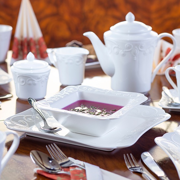 DUO Ing 35 el. biały - serwis obiadowo - kawowy porcelanowy na 6 osób