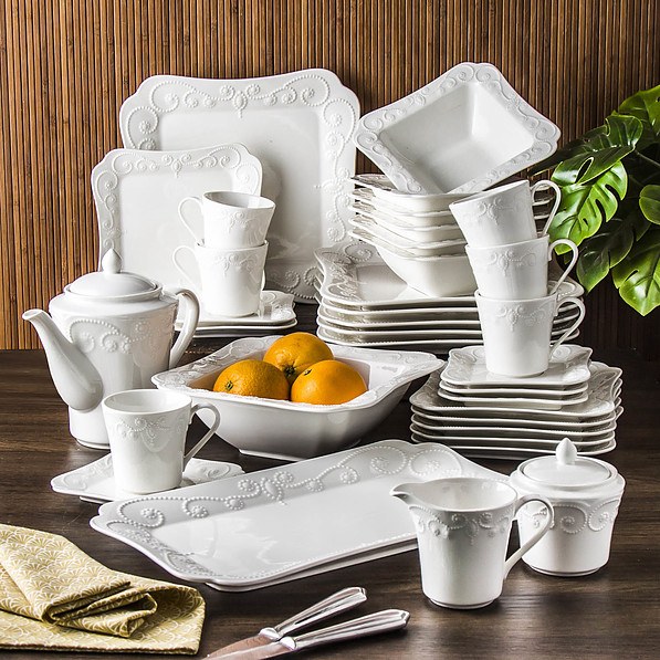 DUO Ing 35 el. biały - serwis obiadowo - kawowy porcelanowy na 6 osób