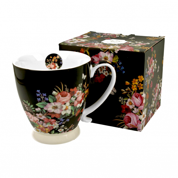 Kubek na stopce porcelanowy DUO ART GALLERY JUMBO VINTAGE FLOWERS BLACK CZARNY 480 ml